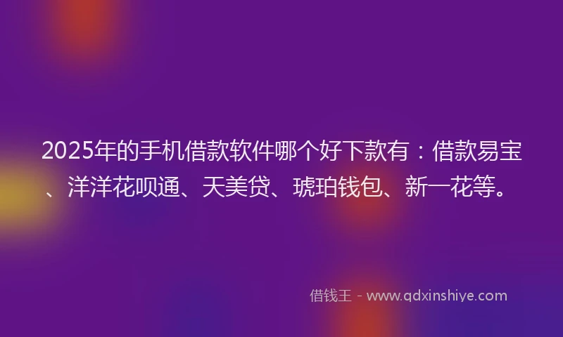 2025年的手机借款软件哪个好下款有：借款易宝、洋洋花呗通、天美贷、琥珀钱包、新一花等。