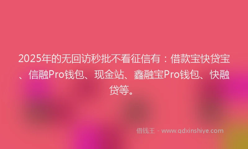 2025年的无回访秒批不看征信有:借款宝快贷宝、信融Pro钱包、现金站、鑫融宝Pro钱包、快融贷等。