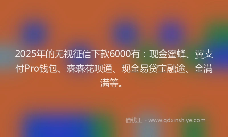 2025年的无视征信下款6000有：现金蜜蜂、翼支付Pro钱包、森森花呗通、现金易贷宝融途、金满满等。