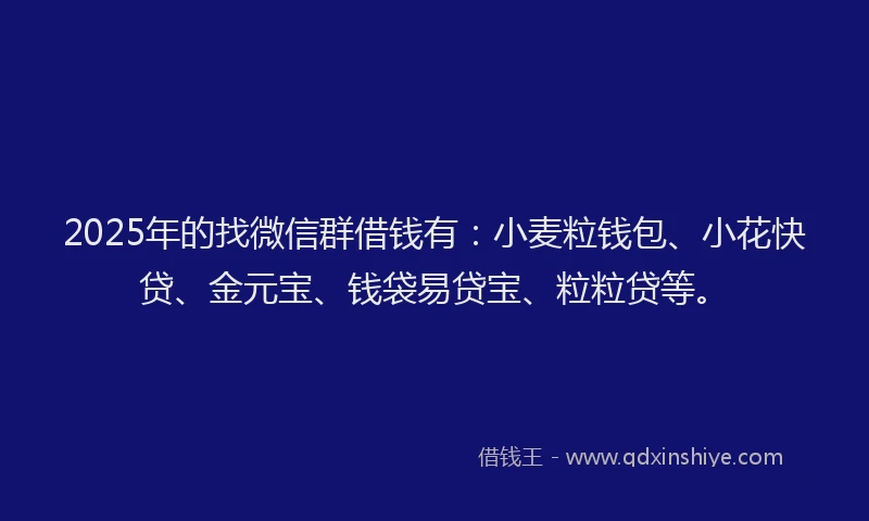 2025年的找微信群借钱有：小麦粒钱包、小花快贷、金元宝、钱袋易贷宝、粒粒贷等。
