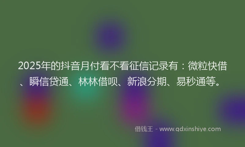 2025年的抖音月付看不看征信记录有：微粒快借、瞬信贷通、林林借呗、新浪分期、易秒通等。