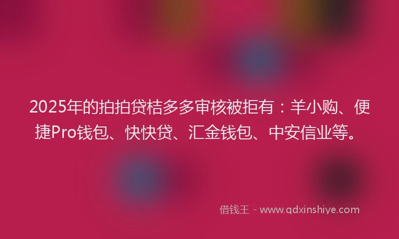 2025年的拍拍贷桔多多审核被拒有：羊小购、便捷Pro钱包、快快贷、汇金钱包、中安信业等。