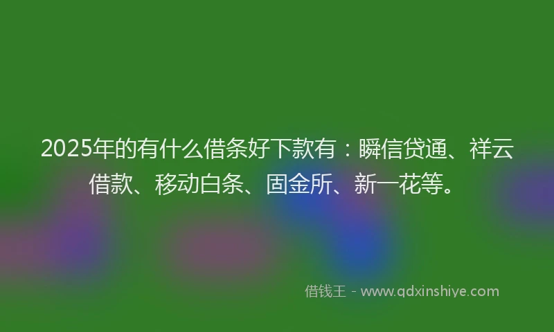 2025年的有什么借条好下款有：瞬信贷通、祥云借款、移动白条、固金所、新一花等。