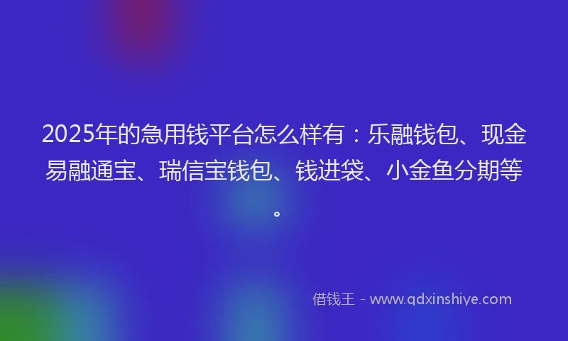 2025年的急用钱平台怎么样有：乐融钱包、现金易融通宝、瑞信宝钱包、钱进袋、小金鱼分期等。