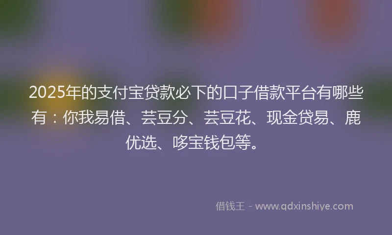 2025年的支付宝贷款必下的口子借款平台有哪些有：你我易借、芸豆分、芸豆花、现金贷易、鹿优选、哆宝钱包等。