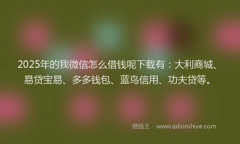 2025年的我微信怎么借钱呢下载有：大利商城、易贷宝易、多多钱包、蓝鸟信用、功夫贷等。
