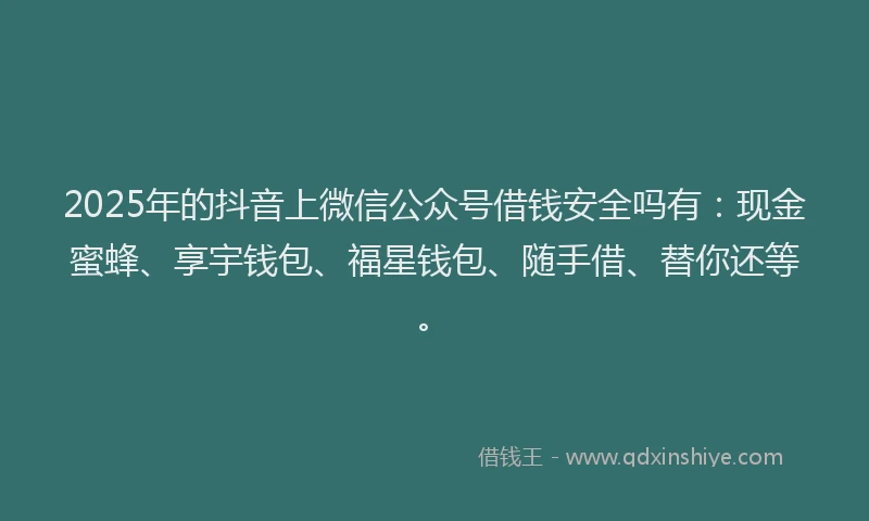 2025年的抖音上微信公众号借钱安全吗有：现金蜜蜂、享宇钱包、福星钱包、随手借、替你还等。