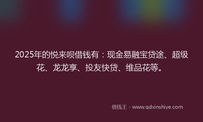 2025年的悦来呗借钱有：现金易融宝贷途、超级花、龙龙享、投友快贷、维品花等。