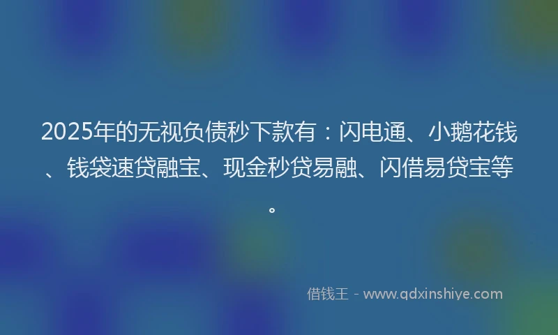2025年的无视负债秒下款有：闪电通、小鹅花钱、钱袋速贷融宝、现金秒贷易融、闪借易贷宝等。