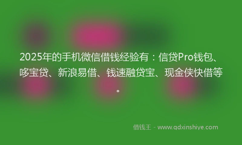 2025年的手机微信借钱经验有：信贷Pro钱包、哆宝贷、新浪易借、钱速融贷宝、现金侠快借等。