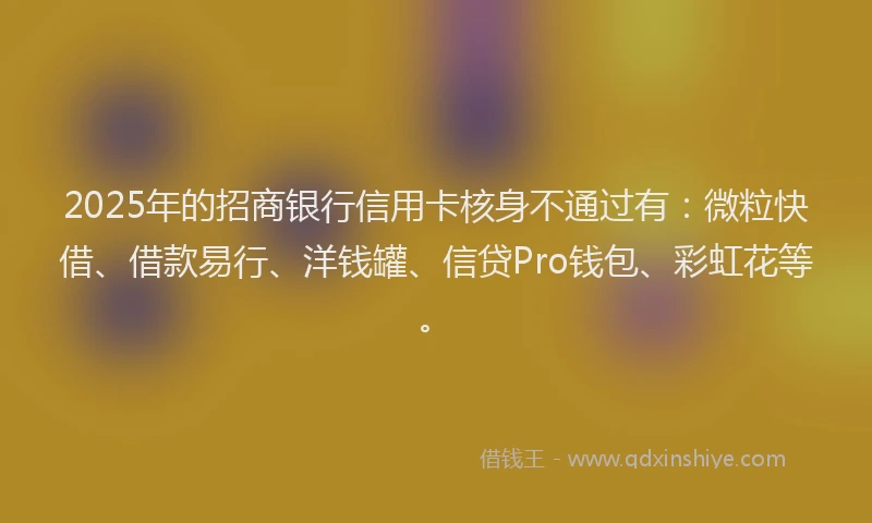2025年的招商银行信用卡核身不通过有：微粒快借、借款易行、洋钱罐、信贷Pro钱包、彩虹花等。