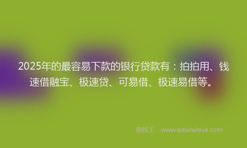 2025年的最容易下款的银行贷款有：拍拍用、钱速借融宝、极速贷、可易借、极速易借等。