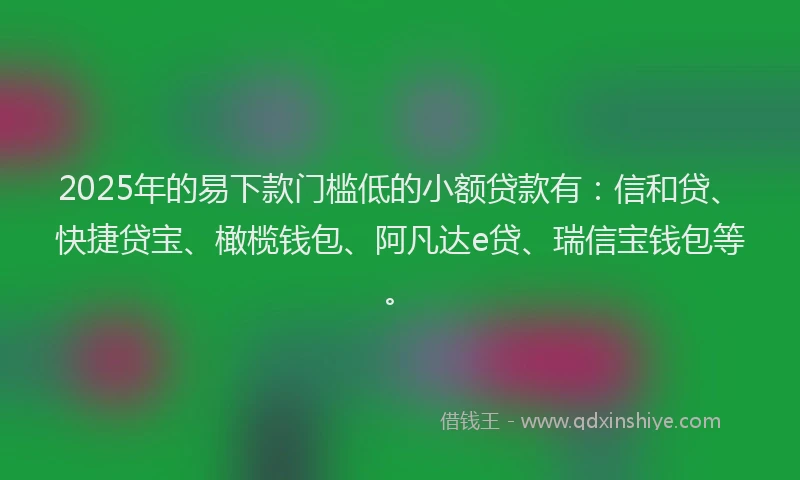 2025年的易下款门槛低的小额贷款有：信和贷、快捷贷宝、橄榄钱包、阿凡达e贷、瑞信宝钱包等。