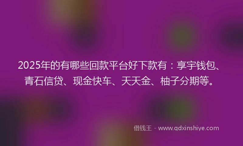 2025年的有哪些回款平台好下款有：享宇钱包、青石信贷、现金快车、天天金、柚子分期等。