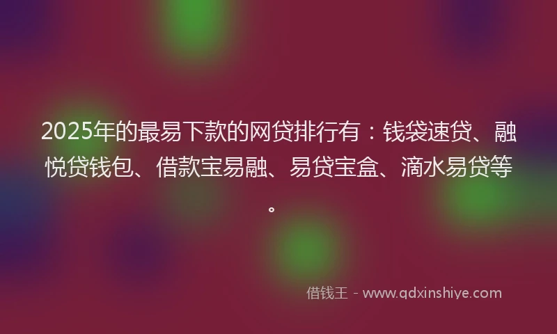 2025年的最易下款的网贷排行有：钱袋速贷、融悦贷钱包、借款宝易融、易贷宝盒、滴水易贷等。