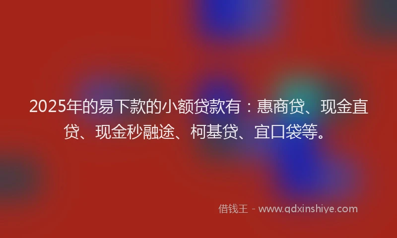 2025年的易下款的小额贷款有：惠商贷、现金直贷、现金秒融途、柯基贷、宜口袋等。