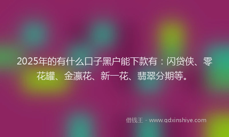 2025年的有什么口子黑户能下款有：闪贷侠、零花罐、金瀛花、新一花、翡翠分期等。