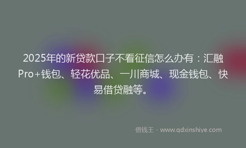 2025年的新贷款口子不看征信怎么办有：汇融Pro+钱包、轻花优品、一川商城、现金钱包、快易借贷融等。