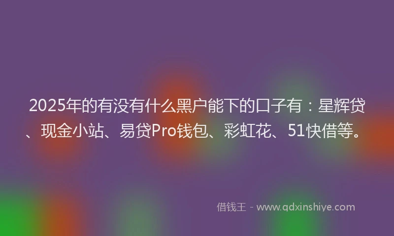 2025年的有没有什么黑户能下的口子有：星辉贷、现金小站、易贷Pro钱包、彩虹花、51快借等。
