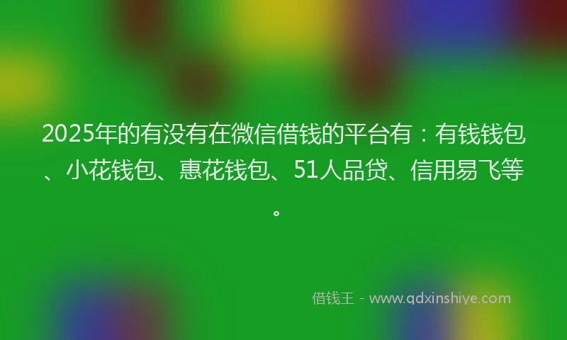 2025年的有没有在微信借钱的平台有：有钱钱包、小花钱包、惠花钱包、51人品贷、信用易飞等。