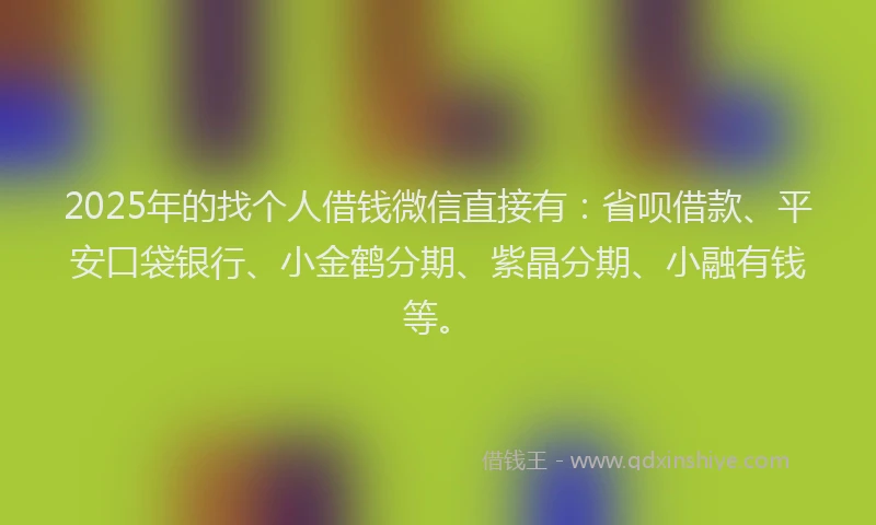 2025年的找个人借钱微信直接有：省呗借款、平安口袋银行、小金鹤分期、紫晶分期、小融有钱等。