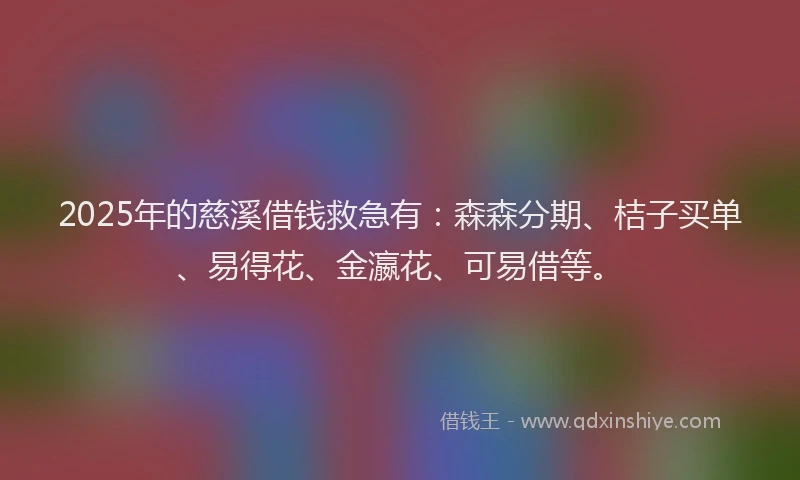 2025年的慈溪借钱救急有：森森分期、桔子买单、易得花、金瀛花、可易借等。