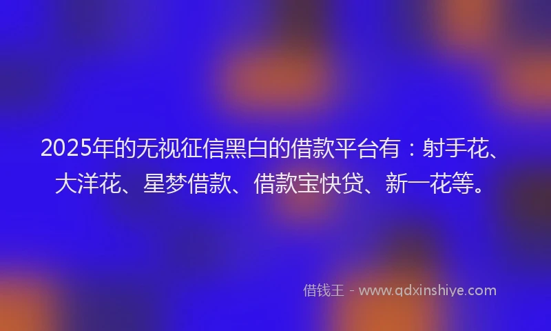 2025年的无视征信黑白的借款平台有：射手花、大洋花、星梦借款、借款宝快贷、新一花等。