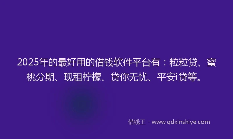 2025年的最好用的借钱软件平台有：粒粒贷、蜜桃分期、现租柠檬、贷你无忧、平安i贷等。