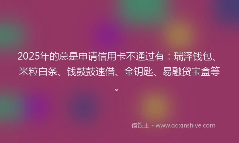 2025年的总是申请信用卡不通过有：瑞泽钱包、米粒白条、钱鼓鼓速借、金钥匙、易融贷宝盒等。