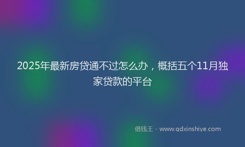 2025年最新房贷通不过怎么办，概括五个11月独家贷款的平台