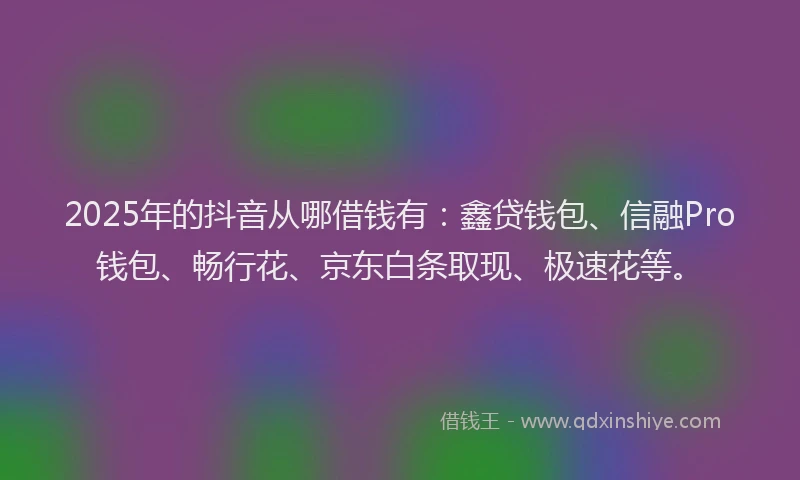 2025年的抖音从哪借钱有：鑫贷钱包、信融Pro钱包、畅行花、京东白条取现、极速花等。