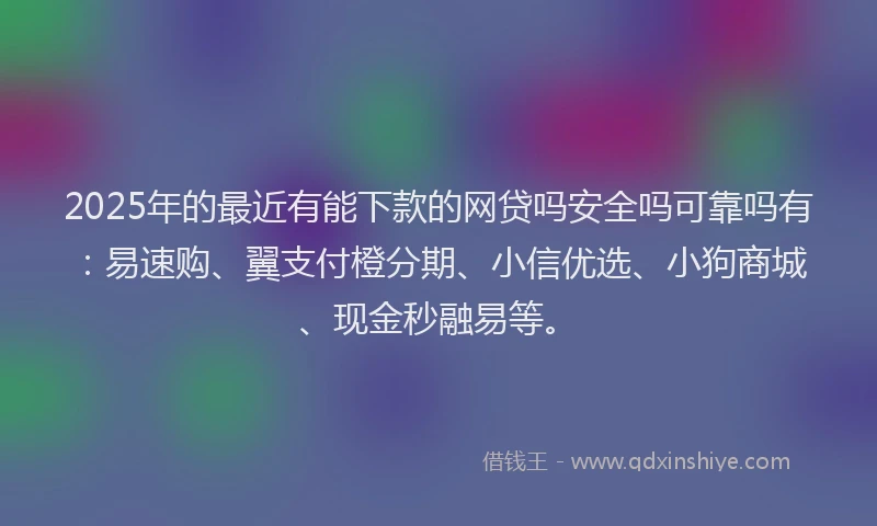 2025年的最近有能下款的网贷吗安全吗可靠吗有：易速购、翼支付橙分期、小信优选、小狗商城、现金秒融易等。