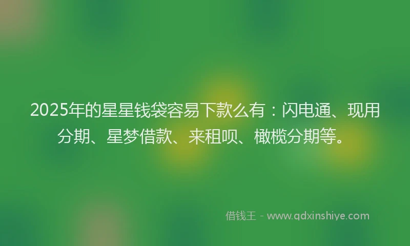2025年的星星钱袋容易下款么有：闪电通、现用分期、星梦借款、来租呗、橄榄分期等。