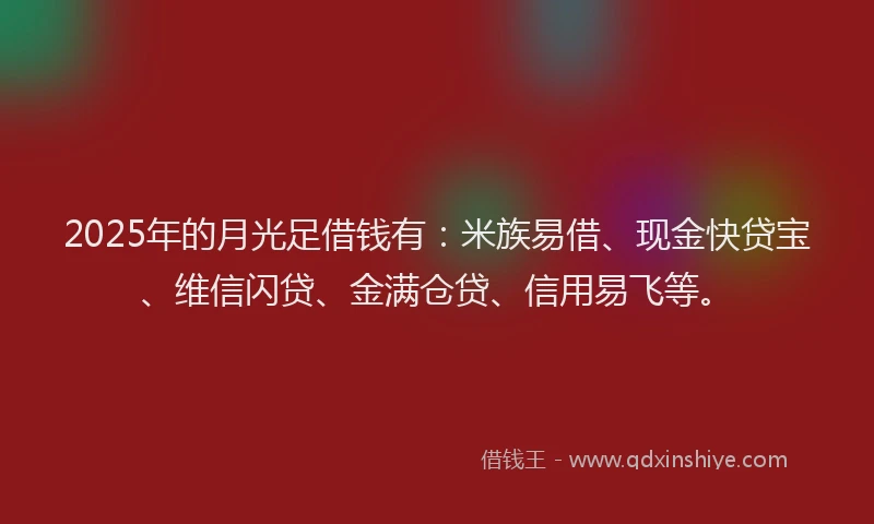 2025年的月光足借钱有：米族易借、现金快贷宝、维信闪贷、金满仓贷、信用易飞等。