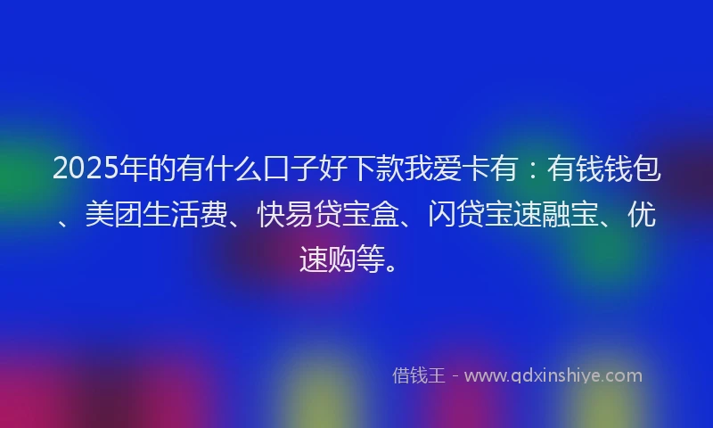2025年的有什么口子好下款我爱卡有：有钱钱包、美团生活费、快易贷宝盒、闪贷宝速融宝、优速购等。