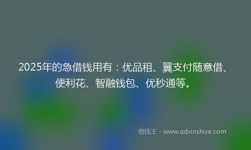 2025年的急借钱用有：优品租、翼支付随意借、便利花、智融钱包、优秒通等。