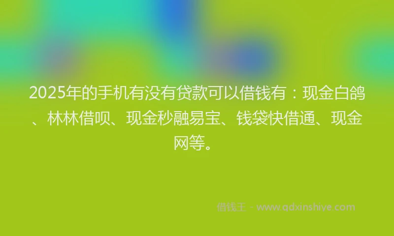 2025年的手机有没有贷款可以借钱有：现金白鸽、林林借呗、现金秒融易宝、钱袋快借通、现金网等。