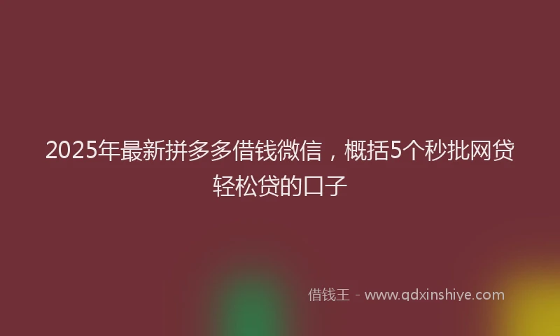 2025年最新拼多多借钱微信，概括5个秒批网贷轻松贷的口子