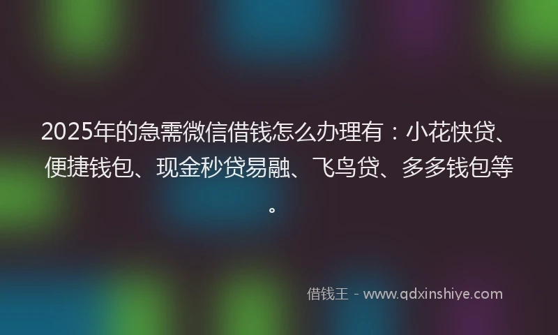 2025年的急需微信借钱怎么办理有：小花快贷、便捷钱包、现金秒贷易融、飞鸟贷、多多钱包等。