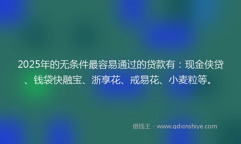 2025年的无条件最容易通过的贷款有：现金侠贷、钱袋快融宝、浙享花、戒易花、小麦粒等。