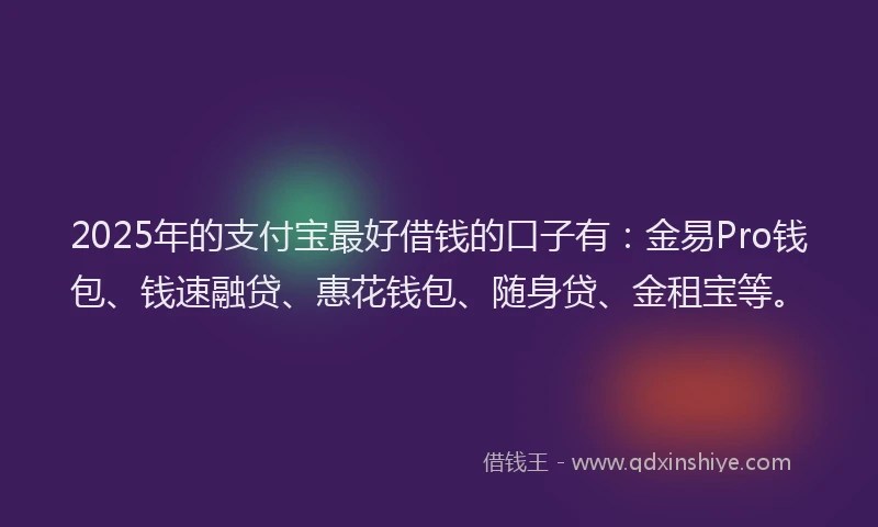 2025年的支付宝最好借钱的口子有：金易Pro钱包、钱速融贷、惠花钱包、随身贷、金租宝等。