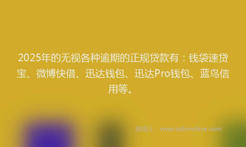 2025年的无视各种逾期的正规贷款有：钱袋速贷宝、微博快借、迅达钱包、迅达Pro钱包、蓝鸟信用等。