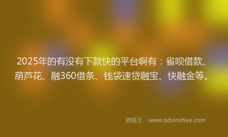 2025年的有没有下款快的平台啊有：省呗借款、葫芦花、融360借条、钱袋速贷融宝、快融金等。