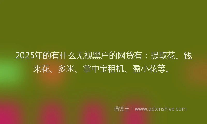 2025年的有什么无视黑户的网贷有：提取花、钱来花、多米、掌中宝租机、盈小花等。