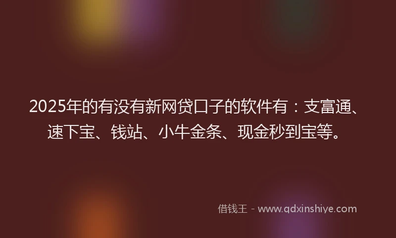2025年的有没有新网贷口子的软件有：支富通、速下宝、钱站、小牛金条、现金秒到宝等。