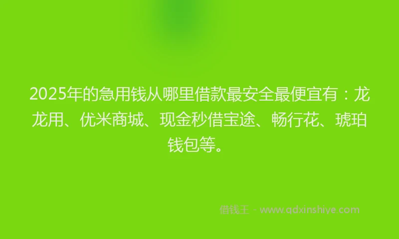 2025年的急用钱从哪里借款最安全最便宜有：龙龙用、优米商城、现金秒借宝途、畅行花、琥珀钱包等。