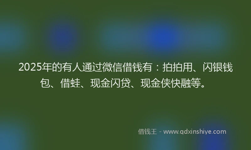 2025年的有人通过微信借钱有：拍拍用、闪银钱包、借蛙、现金闪贷、现金侠快融等。