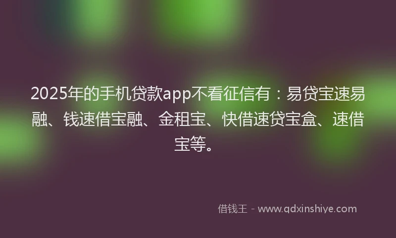 2025年的手机贷款app不看征信有：易贷宝速易融、钱速借宝融、金租宝、快借速贷宝盒、速借宝等。