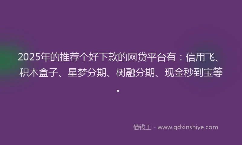2025年的推荐个好下款的网贷平台有：信用飞、积木盒子、星梦分期、树融分期、现金秒到宝等。