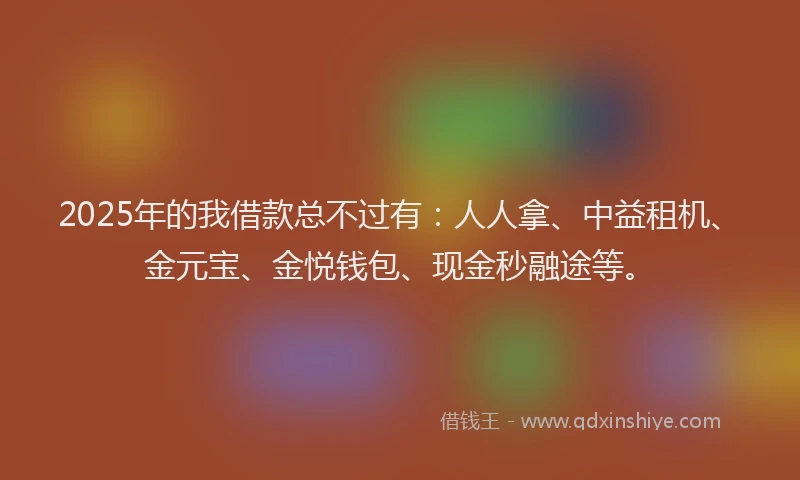 2025年的我借款总不过有：人人拿、中益租机、金元宝、金悦钱包、现金秒融途等。